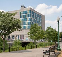 Exterior view of the Nancy Cantor Warehouse in downtown Syracuse